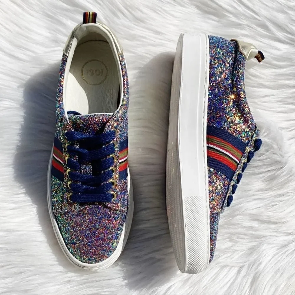 1901 Palmer Fashion Platform Sneakers Glitter Silver Blue Size 6